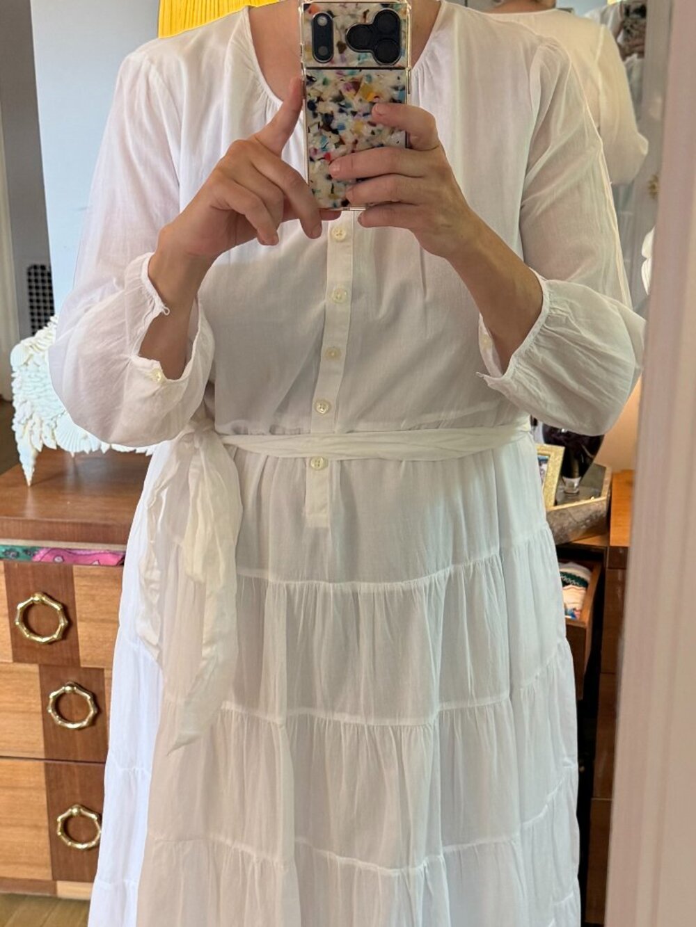 NWOT J Crew Belted Button-up White Cotton Maxi Dress, size Large